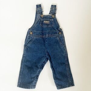 VTG Oshkosh B’Gosh Unisex Dark Denim Overalls Vestbak Made in‎ The USA 6/9 Mos